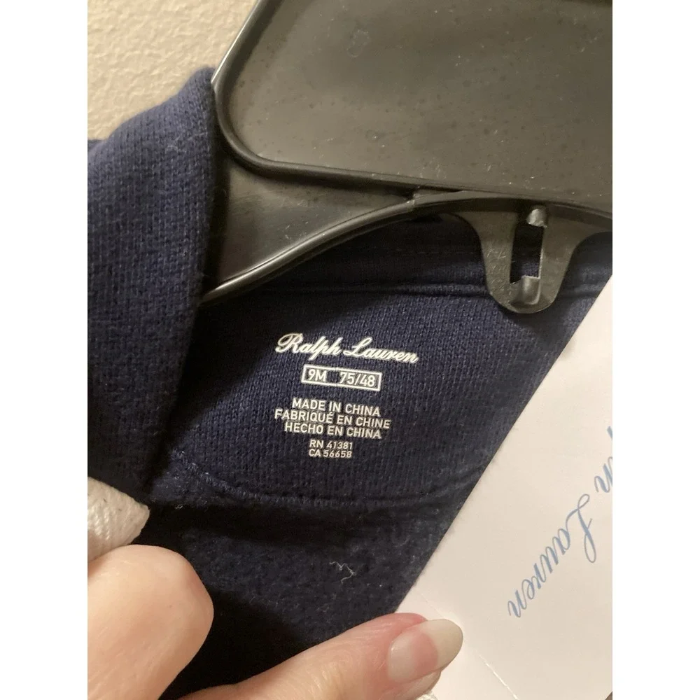 Ralph Lauren Navy Blue Polo One Piece Romper‎ Jumpsuit Baby 9m Hoodie NWT
